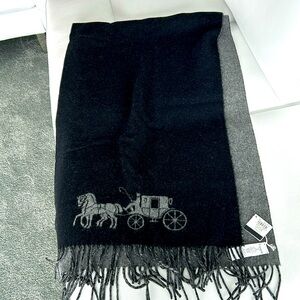 New COACH Horse & Carriage black and grey Double Faced Oversized Scarf/M…